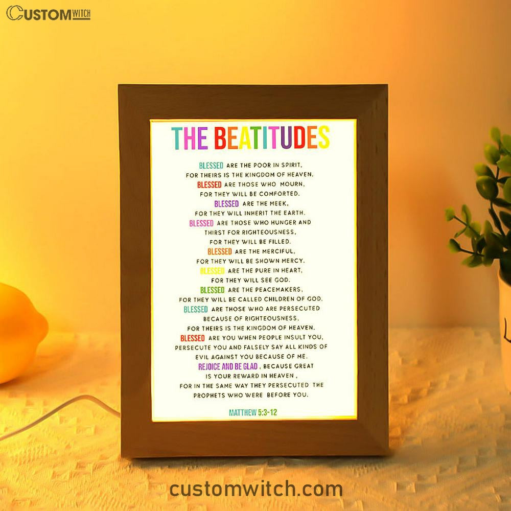 The Beatitudes Frame Lamp Art - Christian Night Light Decor