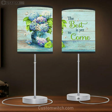 The Best Is Yet To Come Blue Hydrangea Butterfly Table Lamp Art - Christian Lamp Gift Decor - Bible Verse Table Lamp