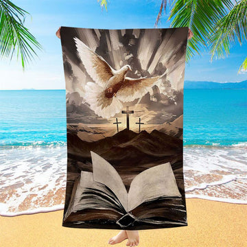The Bible Dove Old Rugged Crosses Sunrise On Mountains Beach Towel - Christian Art - Bible Verse Beach Towel - Religious Beach Towel