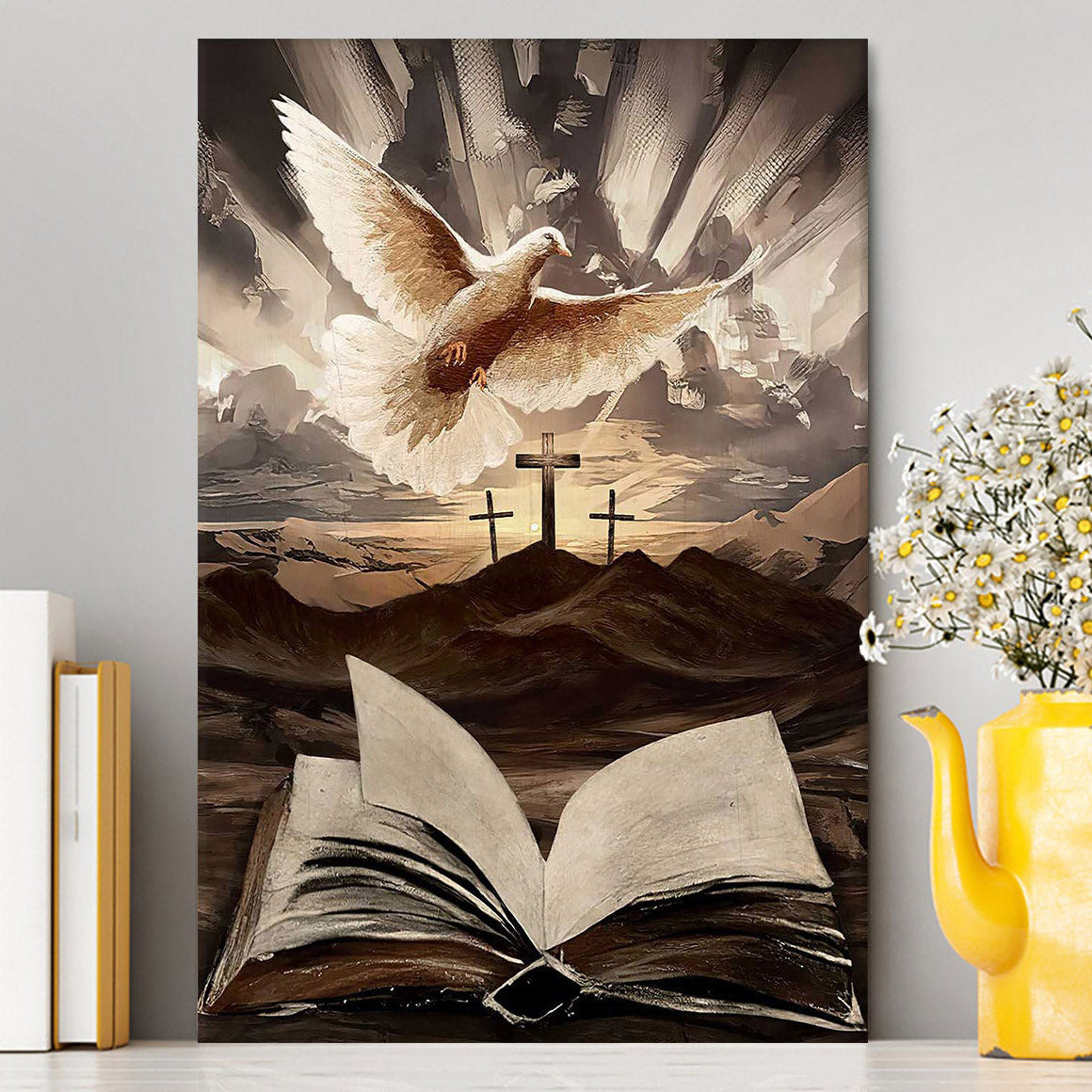 The Bible Dove Old Rugged Crosses Sunrise On Mountains Canvas Art - Christian Art - Bible Verse Wall Art - Religious Home Decor