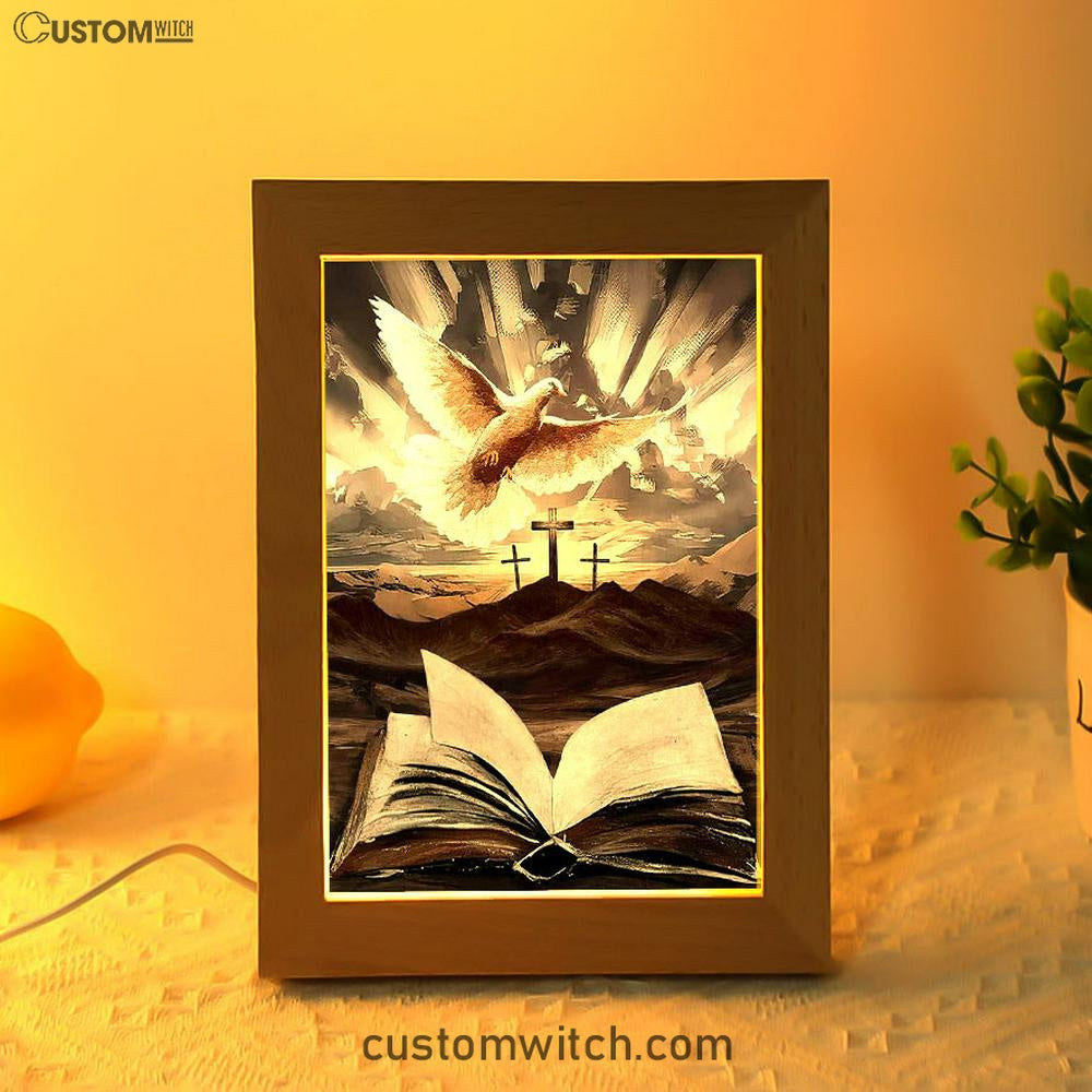 The Bible Dove Old Rugged Crosses Sunrise On Mountains Frame Lamp Art - Christian Art - Bible Verse Art - Religious Home Decor
