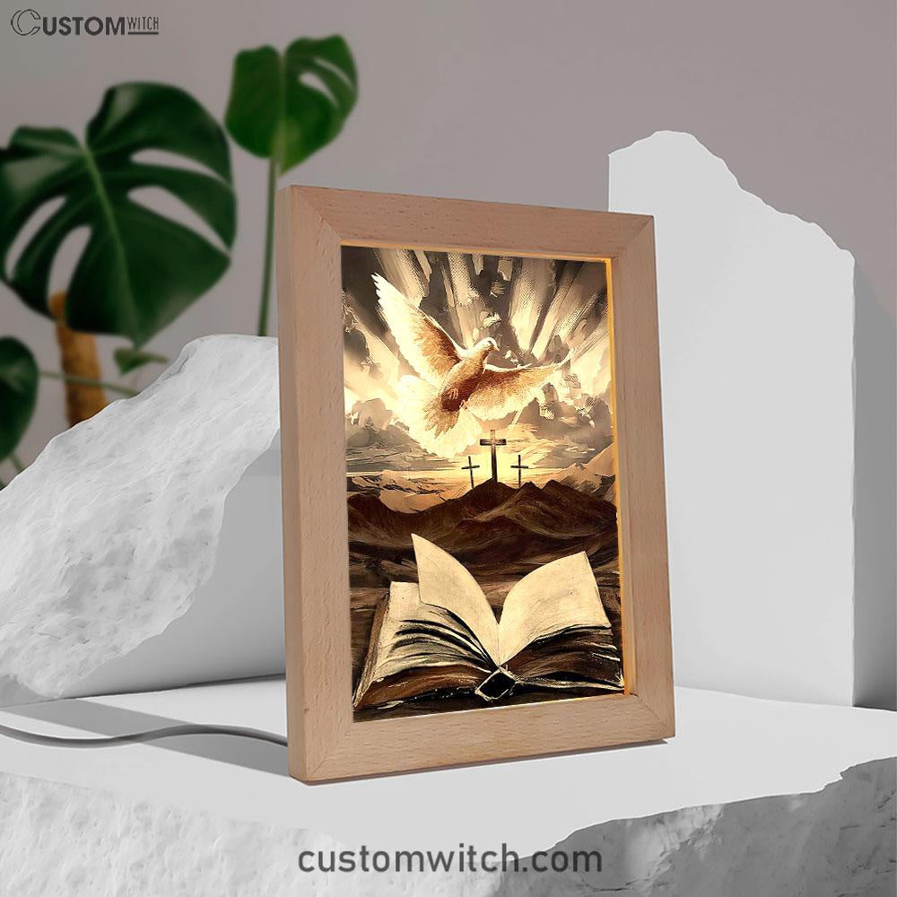 The Bible Dove Old Rugged Crosses Sunrise On Mountains Frame Lamp Art - Christian Art - Bible Verse Art - Religious Home Decor