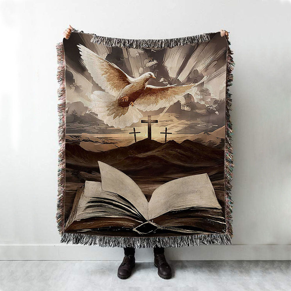 The Bible Dove Old Rugged Crosses Sunrise On Mountains Woven Blanket Art - Christian Art - Bible Verse Throw Blanket - Religious Home Decor