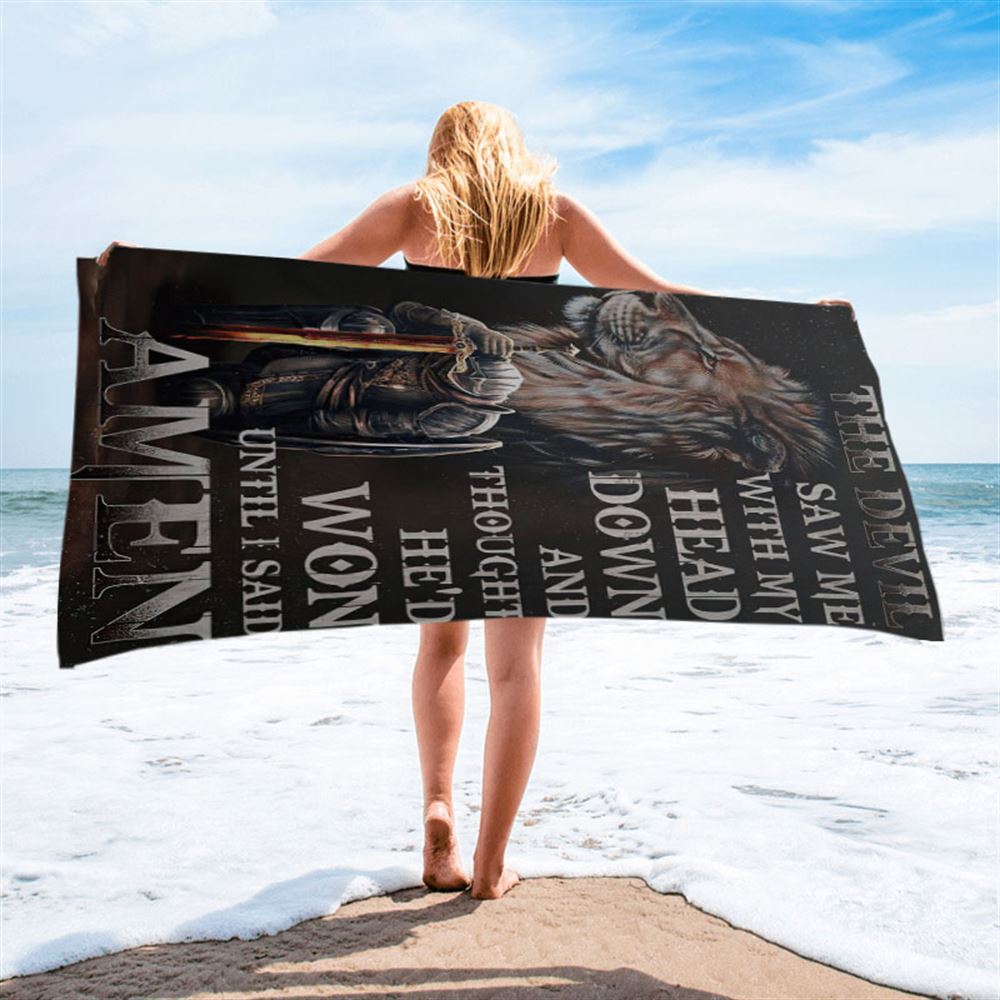 The Devil Saw Me With My Head Down Beach Towel - Warrior And Lion Beach Towel - Christian Beach Towel
