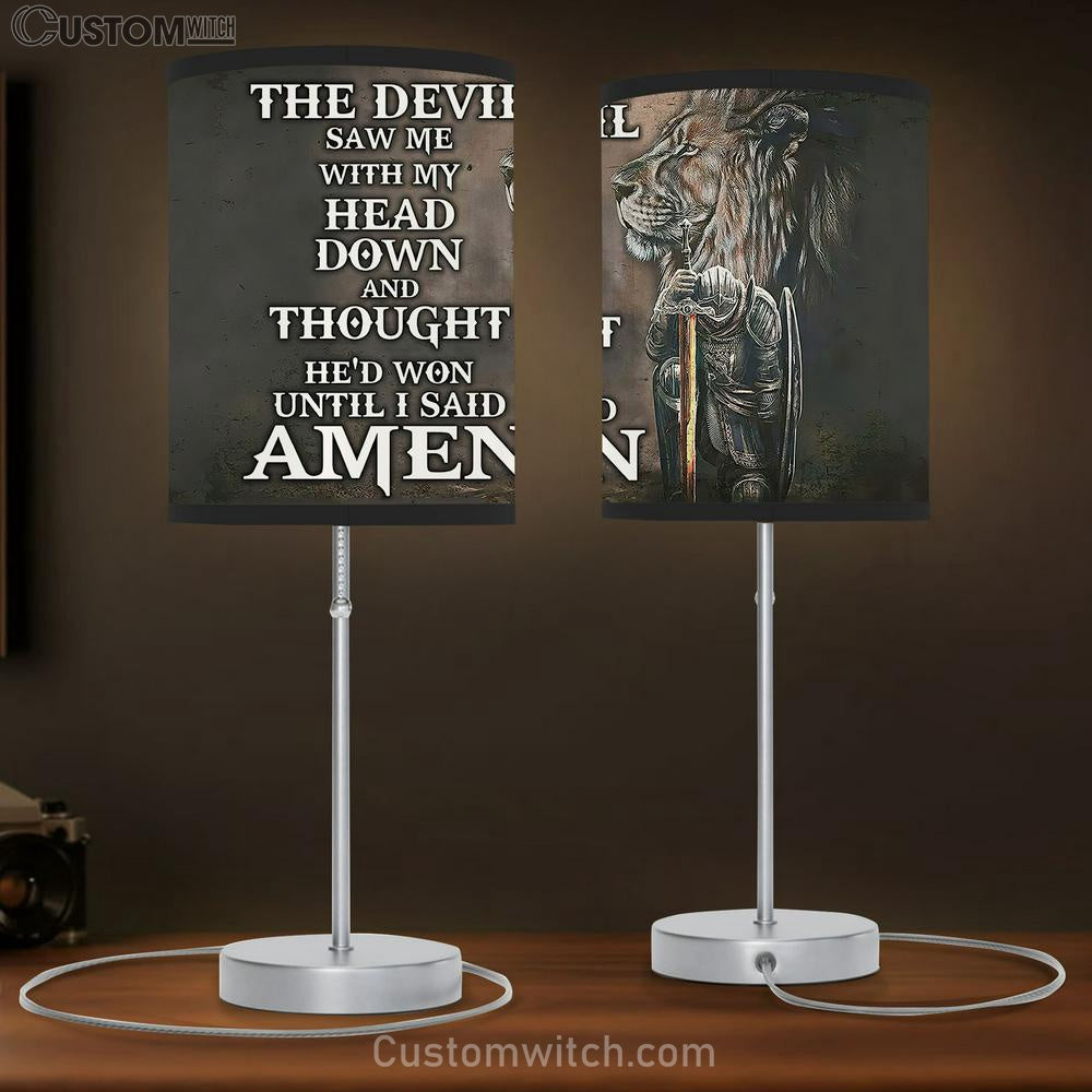 The Devil Saw Me With My Head Down Table Lamp - Knight Kneel And Lion Table Lamp Art - Christian Lamp Gift - Religious Wall Decor