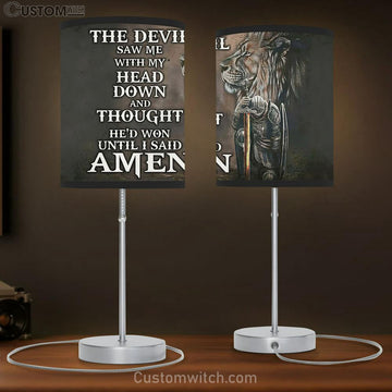 The Devil Saw Me With My Head Down Table Lamp - Knight Kneel And Lion Table Lamp Art - Christian Lamp Gift - Religious Wall Decor