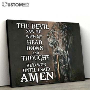 The Devil Saw Me With My Head Down Canvas - Knight Kneel And Lion Canvas Art - Christian Wall Art - Religious Wall Decor