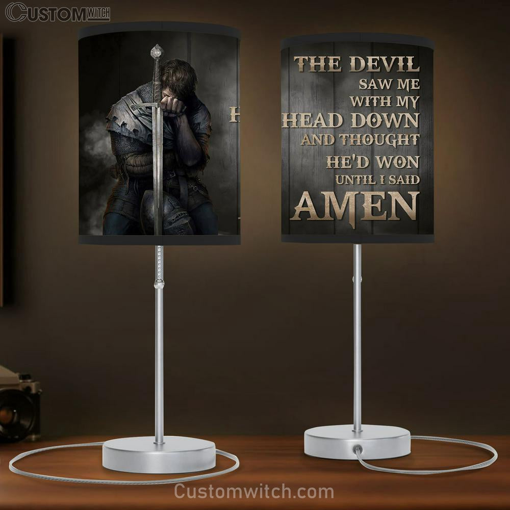 The Devil Saw Me With My Head Down Knight Kneel Table Lamp Art - Christian Lamp Gift - Religious Wall Decor