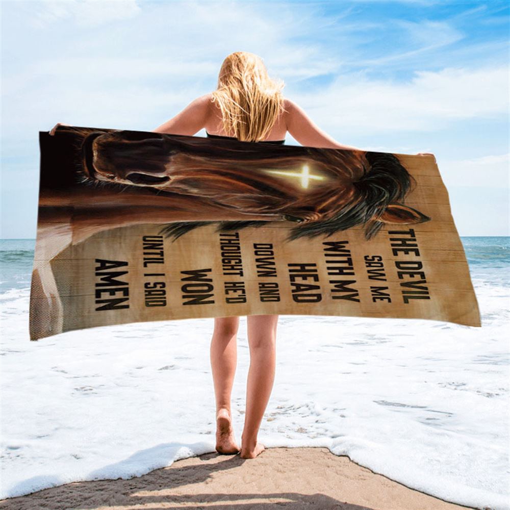 The Devil Saw Me With My Head Face Of Horse Cross Beach Towel - Inspirational Beach Towel - Christian Beach Towel