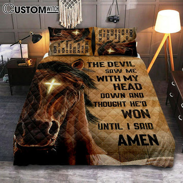 The Devil Saw Me With My Head Face Of Horse Cross Quilt Bedding Set Print - Inspirational Quilt Bedding Set Art - Christian Bedroom Home Decor