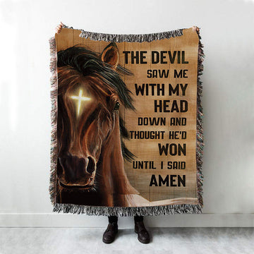 The Devil Saw Me With My Head Face Of Horse Cross Woven Blanket Print - Inspirational Woven Blanket Art - Christian Throw Blanket Home Decor