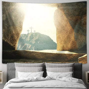 The Empty Tomb Cross Tapestry Art - Christian Wall Art Decor - Easter Wall Art