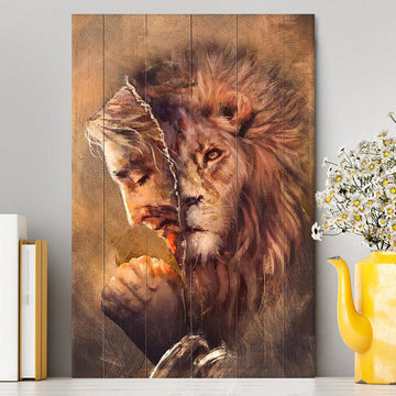 The Face Lion And Jesus Prays Canvas Prints - Lion Canvas Art - Christian Inspirational Canvas