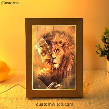 The Face Lion And Jesus Prays Frame Lamp Prints - Lion Frame Lamp Art - Christian Inspirational Frame Lamp
