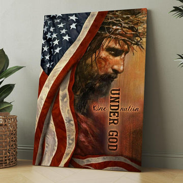 The Face Of Jesus American Flag One Nation Under God Canvas, Christmas Gift for Christian