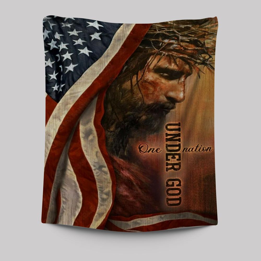 The Face Of Jesus American Flag One Nation Under God Tapestry