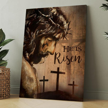 The Face Of Jesus, Crown Of Thorn, Cross, He Is Risen Canvas, Christmas Gift for Christian