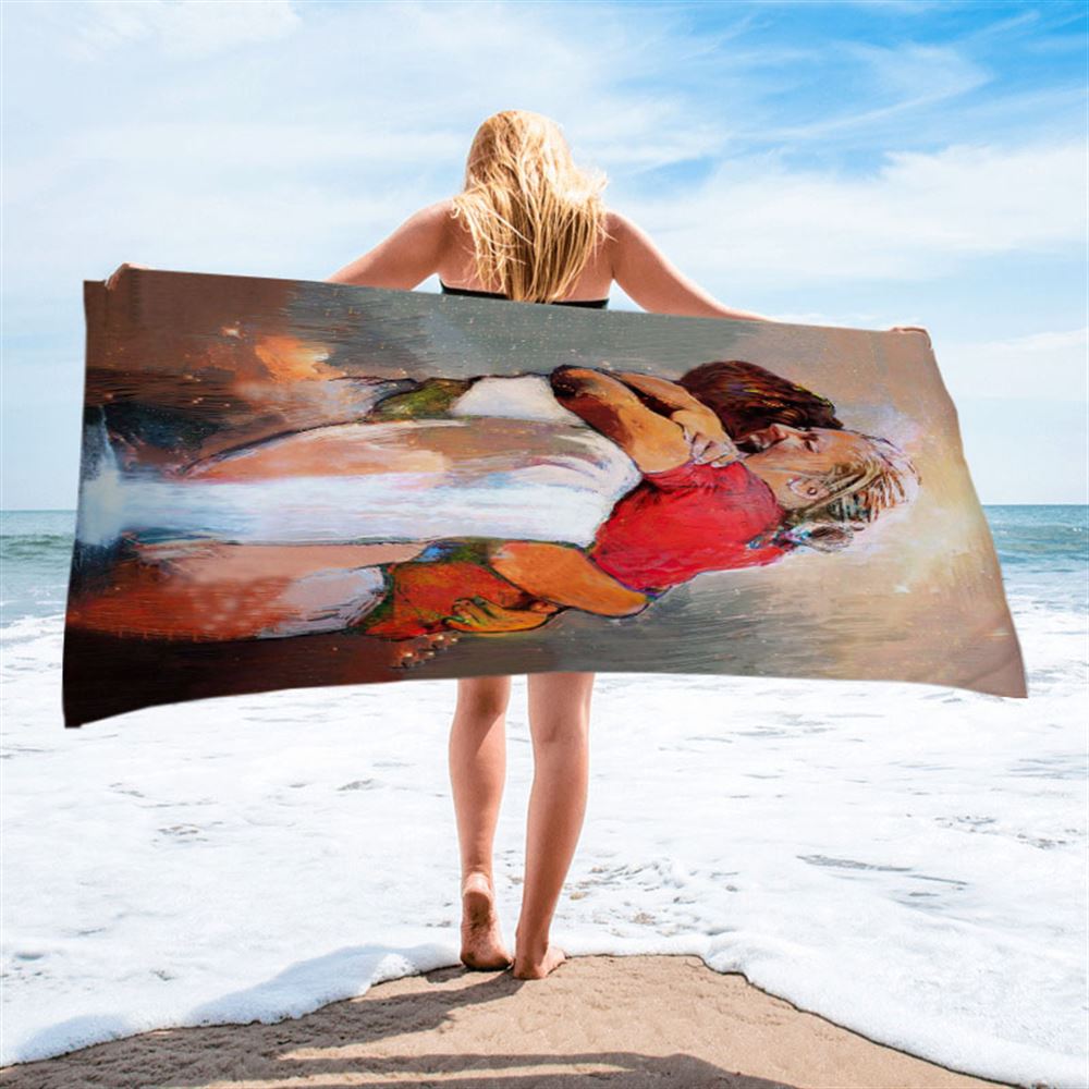 The First Day In Heaven Beach Towel - Jesus Hugs The Girl Beach Towel - Jesus Beach Towel Pictures - Christian Beach Towel