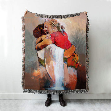 The First Day In Heaven Woven Throw Blanket - Jesus Hugs The Girl Woven Blanket - Jesus Woven Blanket Pictures - Christian Woven Throw Blanket