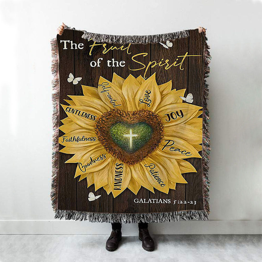The Fruit Of The Spirit Sunflower Heart Shape Cross Woven Throw Blanket - Bible Verse Woven Blanket Art - Inspirational Art - Christian Home Decor