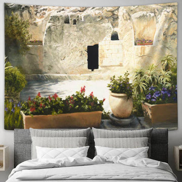 The Garden Tomb Tapestry Art - Christian Wall Art Decor - Easter Wall Art