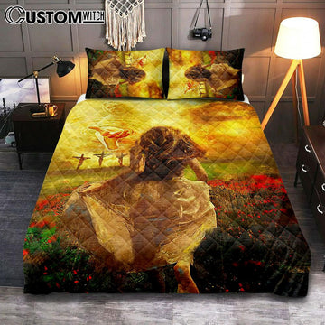 The Girl Running To God Quilt Bedding Set Bedroom - Christian Cover Twin Bedding Quilt Bedding Set - Religious Quilt Bedding Set Prints