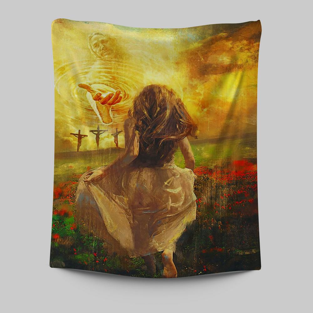 The Girl Running To God Tapestry Wall Art - Christian Wall Tapestry - Religious Tapestries Wall Hanging Prints