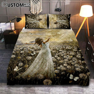 The Hand Of God Beautiful Girl Dandelion Field Quilt Bedding Set Art - Christian Art - Bible Verse Bedroom - Religious Home Decor