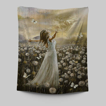 The Hand Of God Beautiful Girl Dandelion Field Tapestry Art - Christian Art - Bible Verse Wall Art - Religious Home Decor