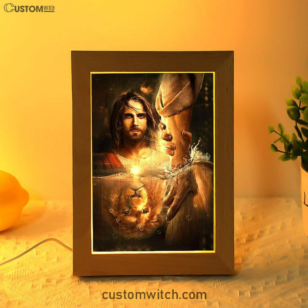 The Hand Of God Frame Lamp - Lion Of Judah Jesus Frame Lamp - Christian Art - Religious Home Decor