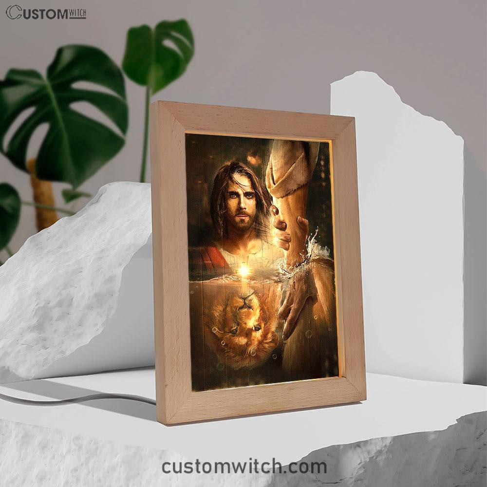 The Hand Of God Frame Lamp - Lion Of Judah Jesus Frame Lamp - Christian Art - Religious Home Decor