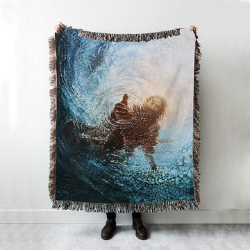 The Hand Of God In Water Woven Blanket Prints - Christian Boho Blanket - Bible Verse Woven Blanket Art