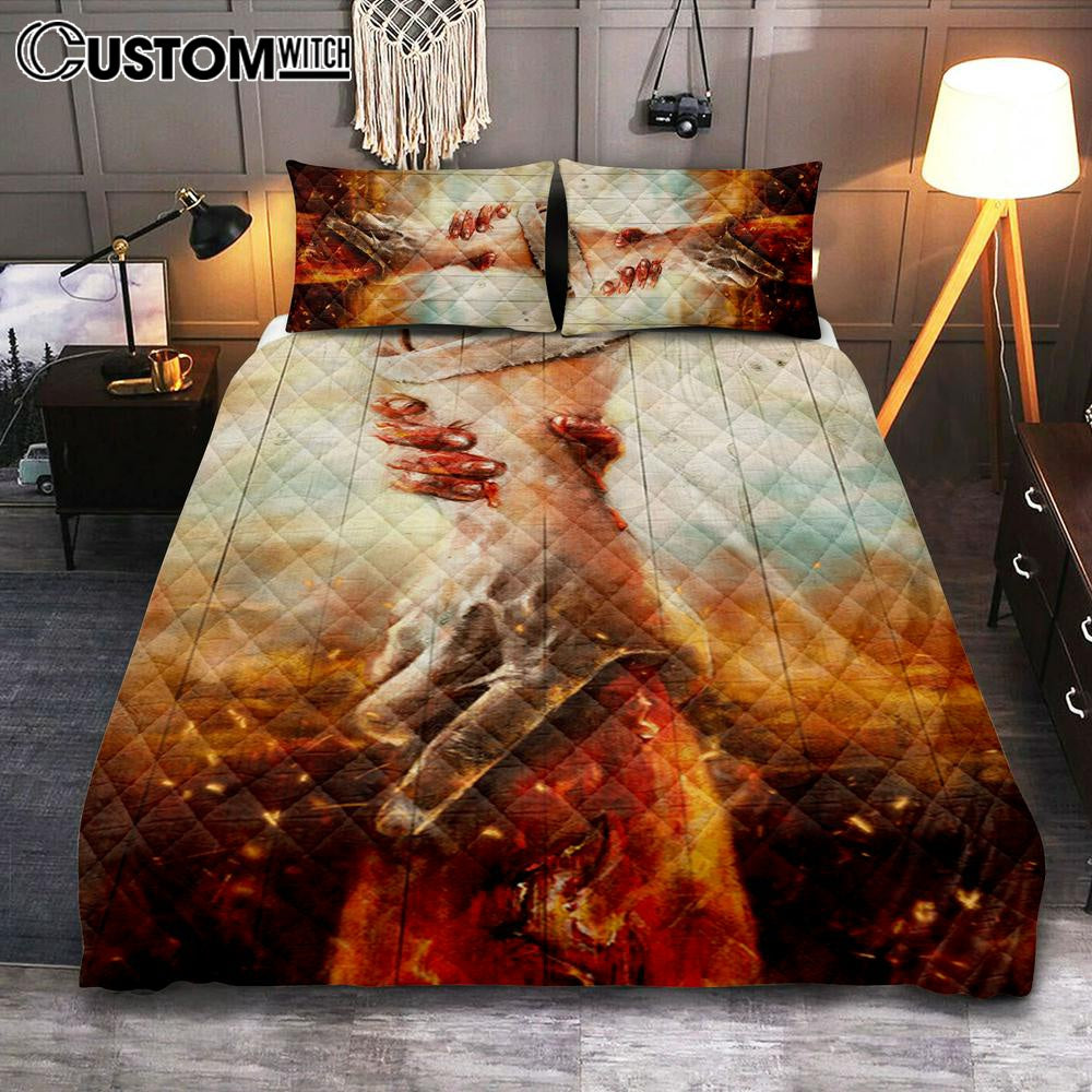 The Hand Of God Jesus Quilt Bedding Set Prints - Jesus Christ Quilt Bedding Set Art - Christian Cover Twin Bedding Decor