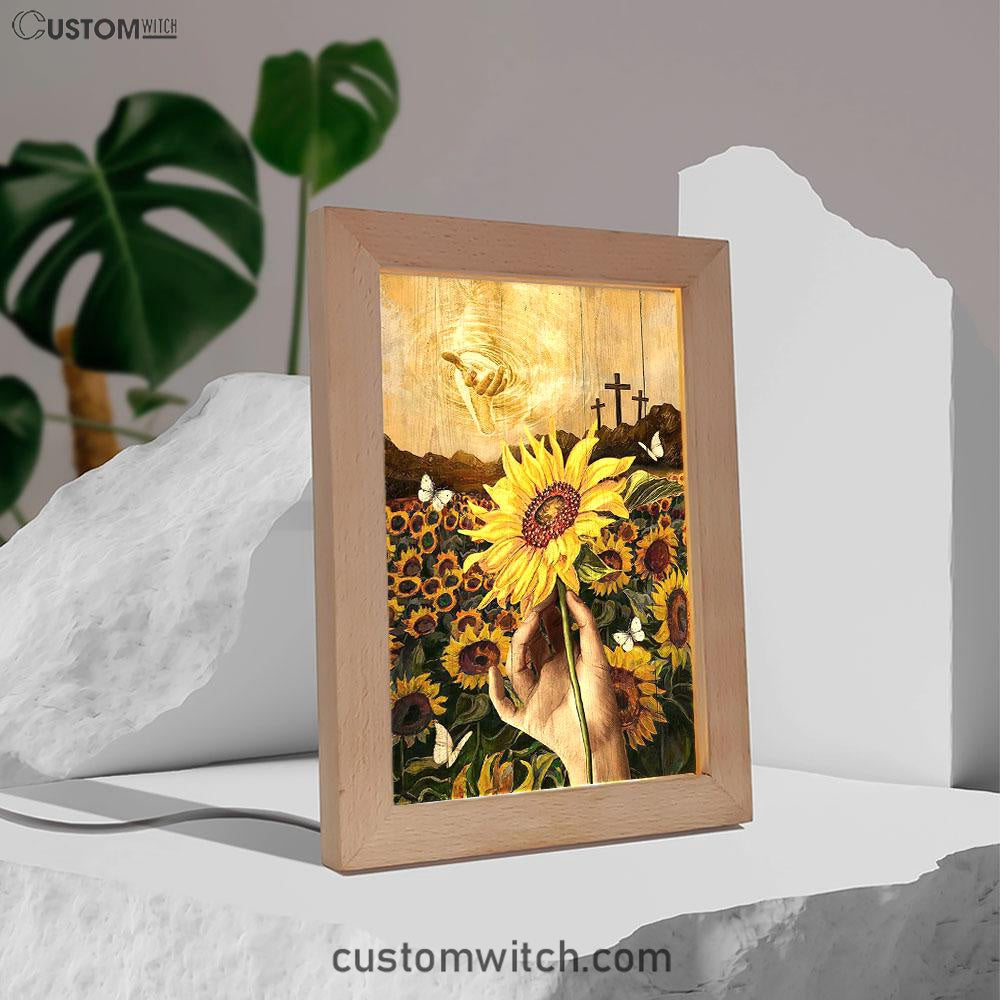 The Hand Of God Sunflower Field White Butterfly Frame Lamp Art - Christian Art - Bible Verse Art - Religious Home Decor