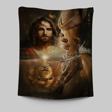 The Hand Of God Tapestry - Lion Of Judah Jesus Tapestry - Christian Wall Art - Religious Home Decor
