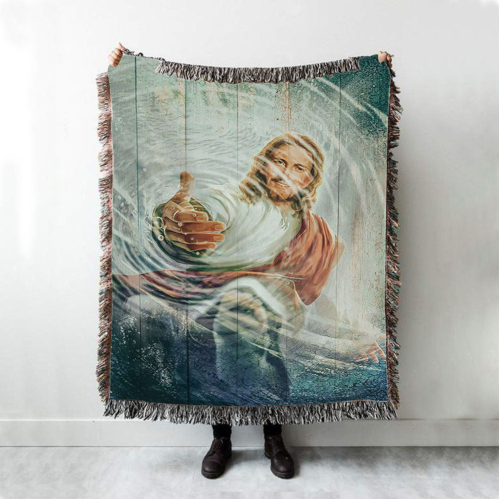 The Hand Of God Woven Blanket - Take His Hand Through The Water Woven Blanket Art - Christian Art - Bible Verse Throw Blanket - Religious Home Decor