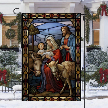 The Holy Family&#39;s Tender Moment Flag, Christian Christmas House Flag, Christmas Outdoor Decor Ideas