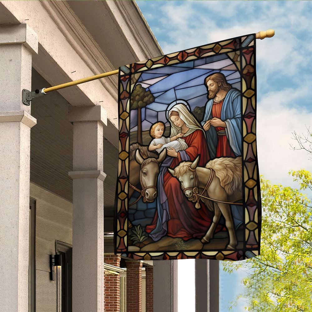 The Holy Family&#39;s Tender Moment Flag, Christian Christmas House Flag, Christmas Outdoor Decor Ideas