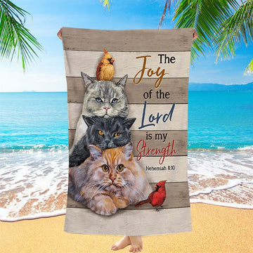 The Joy Of The Lord Is My Strength Beach Towel - Angry Cat Cardinal Painting Beach Towel - Christian Beach Towel