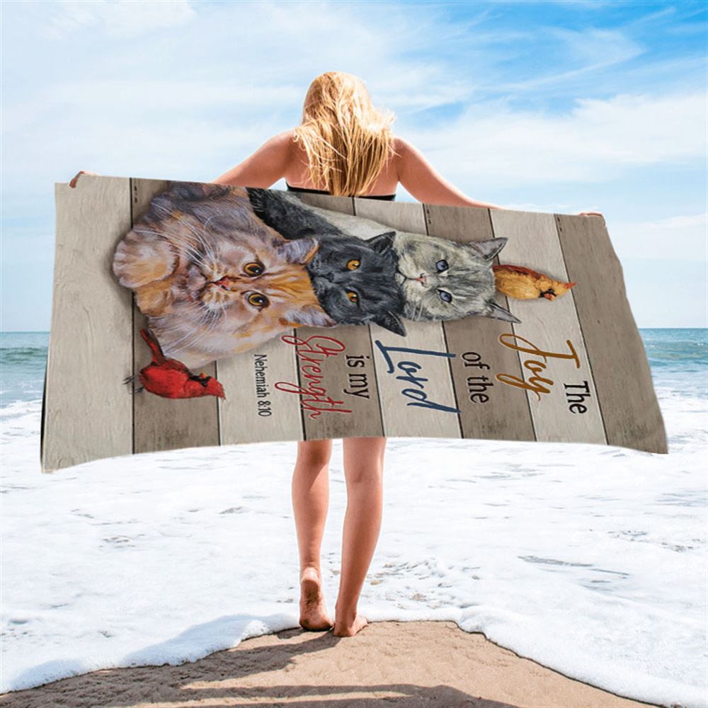 The Joy Of The Lord Is My Strength Beach Towel - Angry Cat Cardinal Painting Beach Towel - Christian Beach Towel