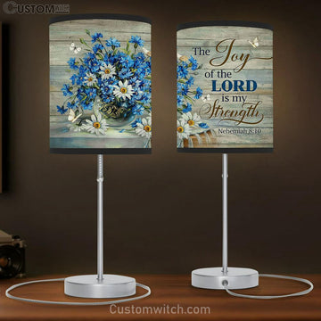 The Joy Of The Lord Is My Strength Blue Daisy Butterfly Lamp Gift Table Lamp - Christian Lamp Gift - Religious Art