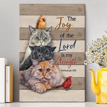 The Joy Of The Lord Is My Strength Canvas - Angry Cat Cardinal Painting Canvas Wall Art - Christian Canvas Prints