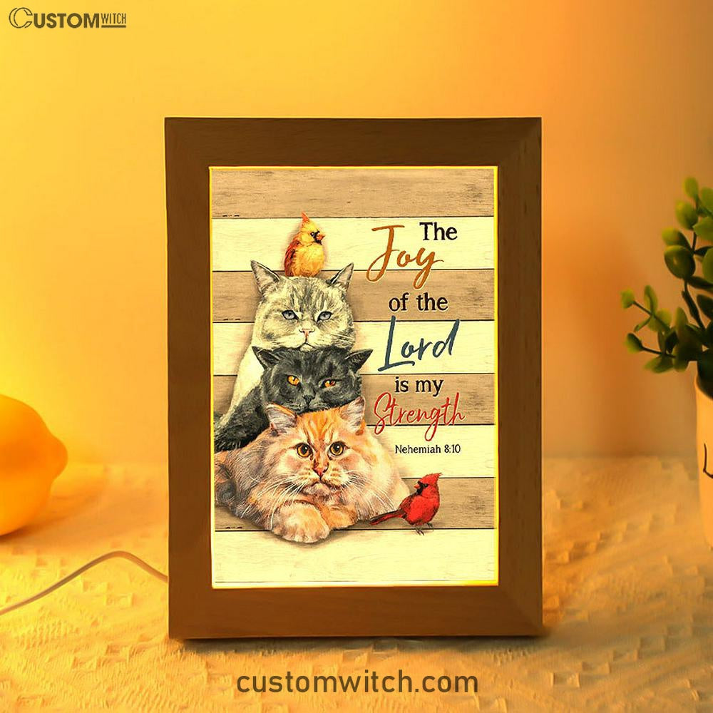 The Joy Of The Lord Is My Strength Frame Lamp - Angry Cat Cardinal Painting Frame Lamp Art - Christian Night Light