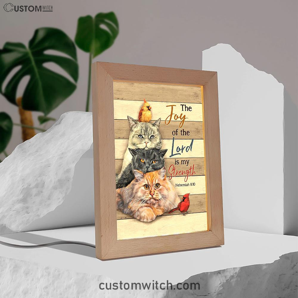 The Joy Of The Lord Is My Strength Frame Lamp - Angry Cat Cardinal Painting Frame Lamp Art - Christian Night Light