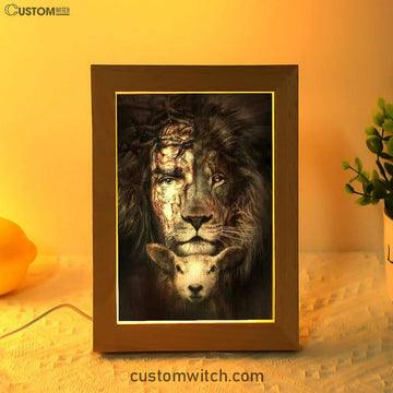 The King Lion And The Lamb Frame Lamp Prints - Lion Frame Lamp Art - Christian Inspirational Frame Lamp