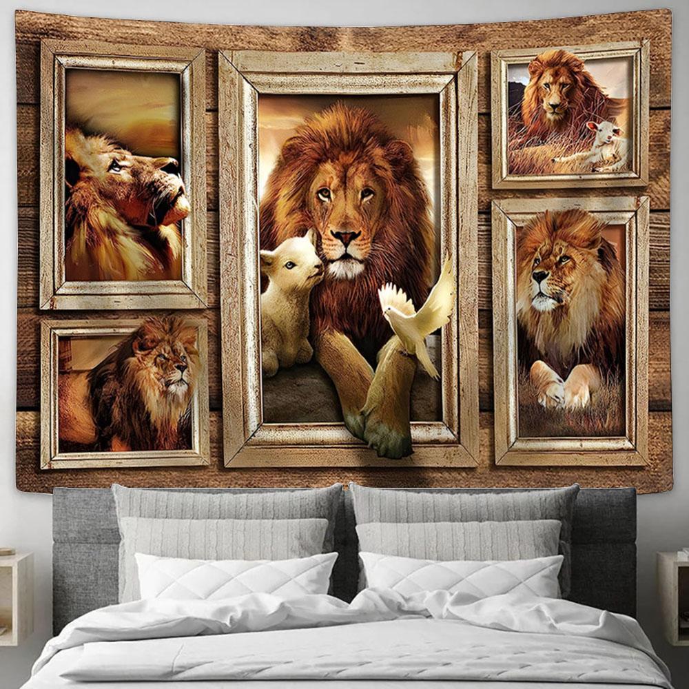 The King Lion Lamb Of God Dove Tapestry Art - Lion Tapestry Wall Decor