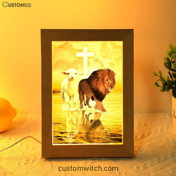 The Lamb Of God And Lion Of Judah Frame Lamp Prints - Bible Verse Decor - Scripture Art
