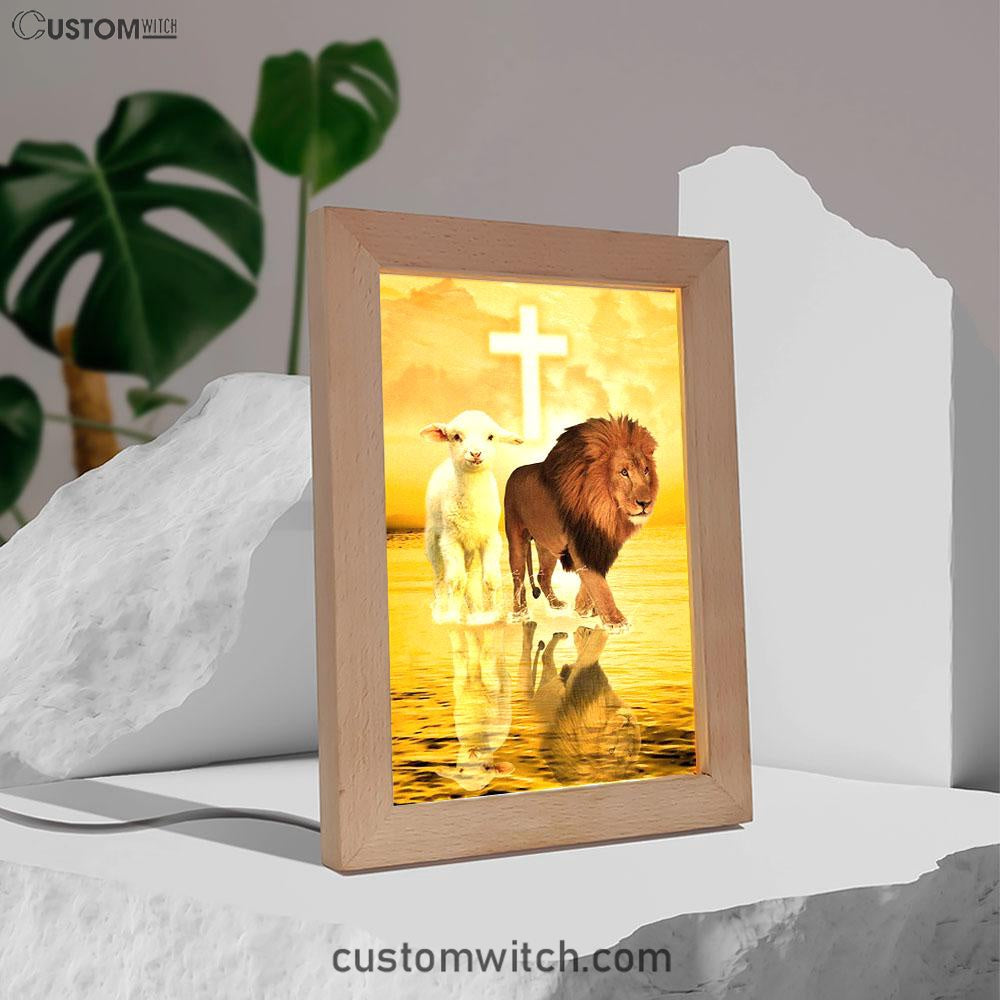 The Lamb Of God And Lion Of Judah Frame Lamp Prints - Bible Verse Decor - Scripture Art