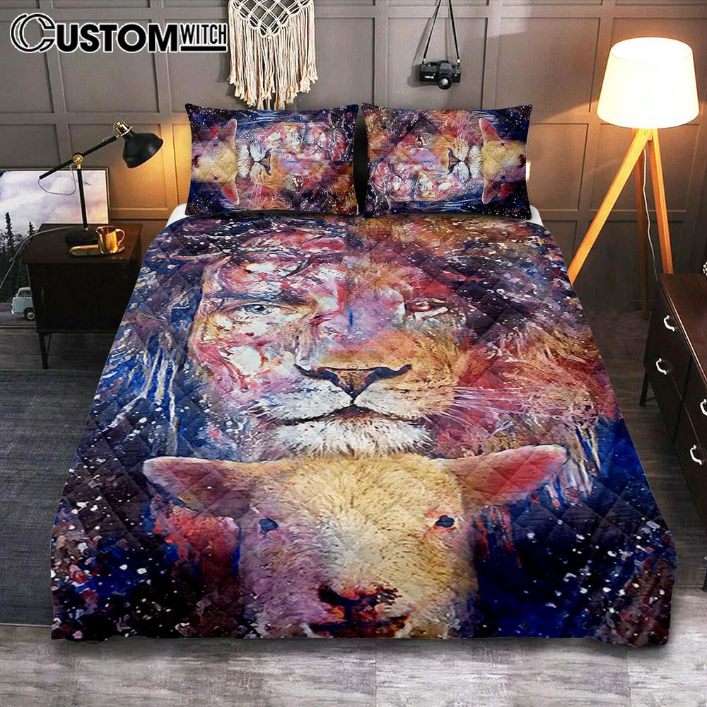 The Lamb With The Lion Quilt Bedding Set Prints - Christian Cover Twin Bedding Decor - Bible Verse Quilt Bedding Set Art