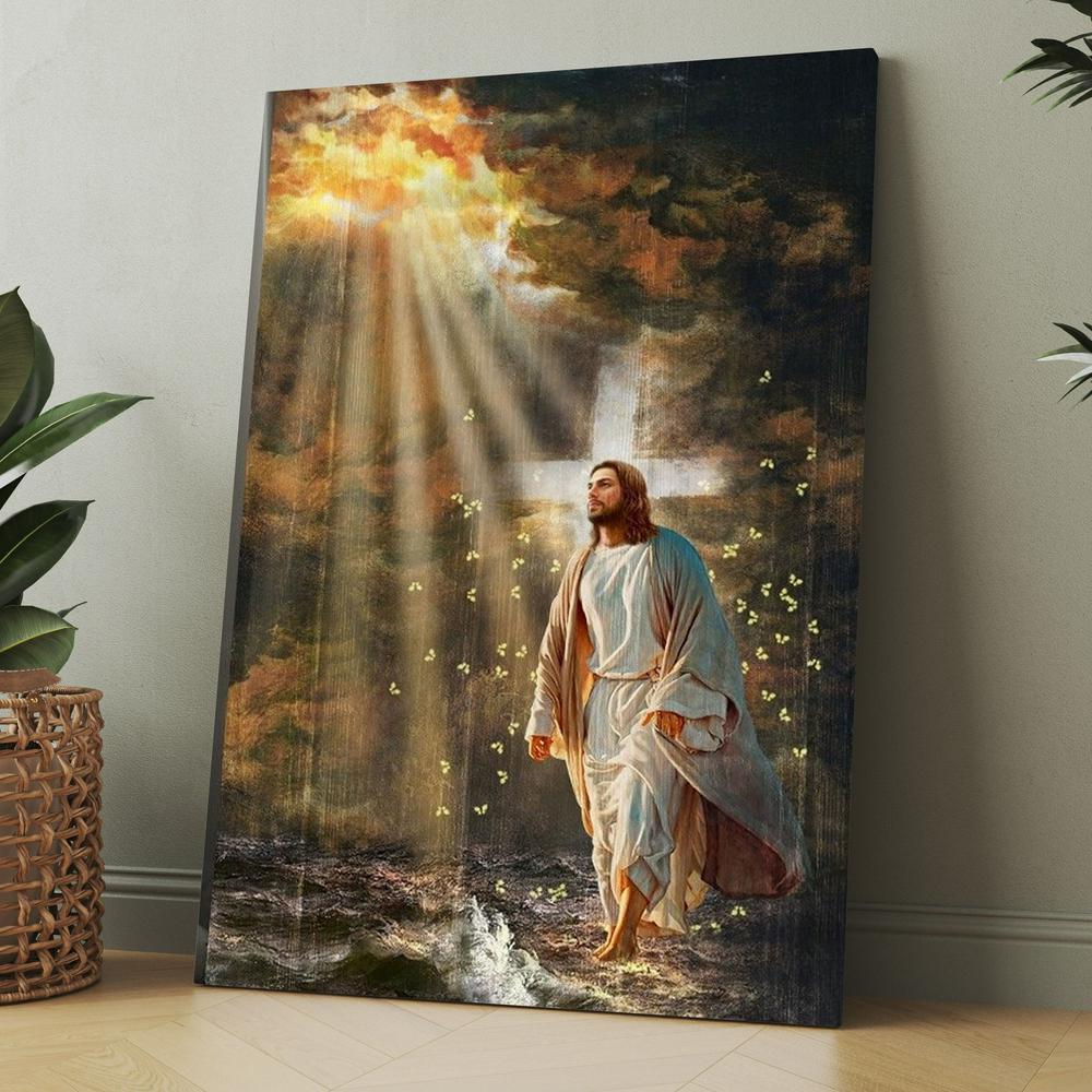 The Life Of Jesus, Halo Painting, Yellow Butterfly, Walking On Water Canvas, Christmas Gift for Christian